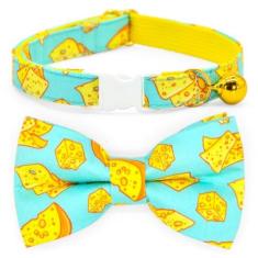 Imagem de Coleira de gravata borboleta de gato de queijo, padrão de queijo azul e amarelo, casamento/aniversário/festivais, coleira de segurança de liberação rápida