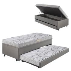 Imagem de Bicama Box Baú 88x188 material sintético Linho Cinza com Colchão de Es