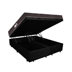 Imagem de Cama Box Baú Queen Colchão Espuma D45 Bordado + Box Bipartido Suede Preto Serra Negra 62x158x198