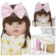 Imagem de Boneca Reborn Cabelo Longo 100% Silicone Bolsa Maternidade - Cegonha R