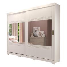 Imagem de Guarda Roupa Casal Mdf 2 Portas De Correr 4 Espelhos 4 Gavetas Internas E Pés Móveis Branco