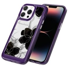 Imagem de AKABEILA Capa para iPhone 15 Pro transparente com design TPU bumper floral flor PC capa de telefone traseira botão galvanizado mulheres menina 6,1 polegadas