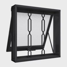 Imagem de Janela de Aço Maxim-Ar com Grade Mosaico 60x60cm Aço Pronto Riobras