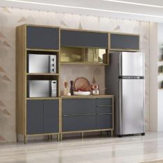 Imagem de Cozinha Completa Modulada 04 Peças 08 Portas 03 Gavetas Paola Carvalho Grafite Aramóveis