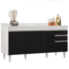 Imagem de Balcão Gabinete Para Pia Com Tampo 160cm Arkansas Branco/preto - Lumil