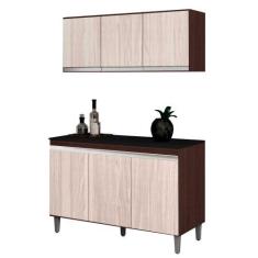 Imagem de Armário Aéreo E Balcão Gabinete Cozinha Manu 120cm Com Tampo 3 Portas