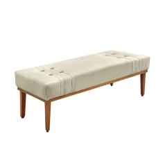 Imagem de Divã Recamier Banco Base Madeira Para Quarto Gênova 90cm Veludo Bege S04 - D`rossi