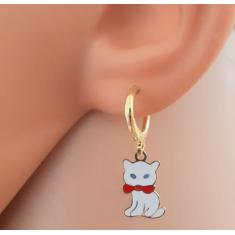 Imagem de Brinco Infantil Argolinha Gatinho Folheado Ouro 18K Antialérgico - Mix