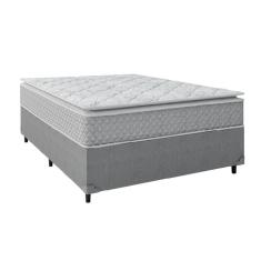 Imagem de Cama Box Casal Colchão Molas Ensacadas Pillow Top Perfect 138x188x71cm Cinza/Branco Umaflex - Suporta até 120kg por Pessoa