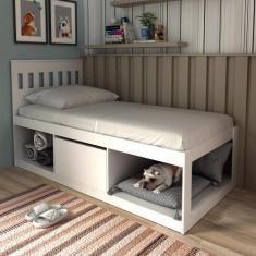 Imagem de Cama Solteiro Com Nichos E Baú Cm8037 Branco Tecnomobili