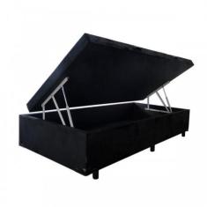 Imagem de Cama Box Baú Solteiro Preto Suede 88X188x35 - Serra Negra
