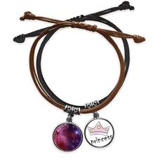 Imagem de DIYthinker Pulseira de couro com corrente de mão com estrelas e nuvens azuis vermelhas