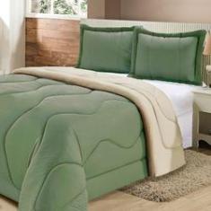 Imagem de Cobertor Malha Confort Verde e Palha Tamanho Casal Casa Dona