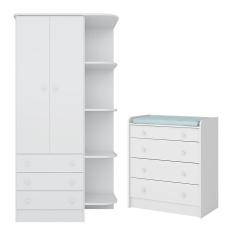 Imagem de Guarda Roupa Roupeiro Infantil 825 com Cômoda 2523 Doce Sonho Qmovi Branco