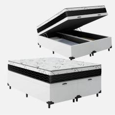 Imagem de Cama Box Baú Casal 138 Bipartido Tecido Sintético Branco com Colchão One Face D33 - Bello Box - 58x138x188cm