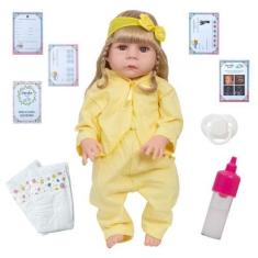 Imagem de Bebe Reborn Menina Loira Olho Castanho Com Vários Itens - Cegonha Rebo