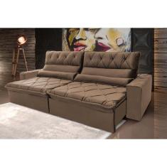 Imagem de Sofá Retrátil Reclinável França 2,50m Suede Velut Bege c/ Molas no Assento - King House