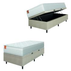 Imagem de Cama Box Baú Colchão Solteiro Molas Ensacadas Real 88x188x68cm Branco/Bege Inducol - Suporta até 130kg por Pessoa