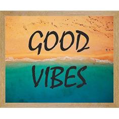 Imagem de Quadro de Frases Good Vibes Paisagem Praia Decore Pronto Multicor 45x55cm