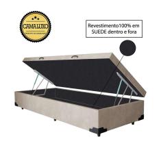 Imagem de Cama Box Baú Luxo Blindado Solteiro nk Camas Suede Bege 41x88x188