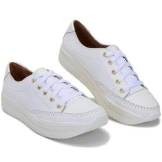 Imagem de Tênis feminino Couro Sola Alta Plataforma Branco Aréa da Saúde Confortável-Feminino