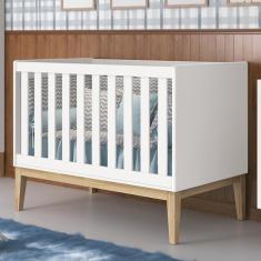 Imagem de Berço Mini Cama Classic Pés Madeira Natural com Colchão D18 - Reller Móveis Branco Fosco