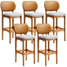 Imagem de Kit 5 Banquetas Alta Betta Imbuia Whisky Linho Cinza