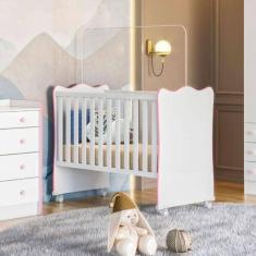 Imagem de Berço Quarto Infantil Com Suporte De Mosquiteiro Cor:branco Rosa