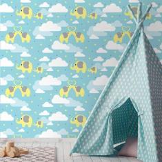 Imagem de Papel de Parede Elefantes nas Nuvens Soft - Qcola