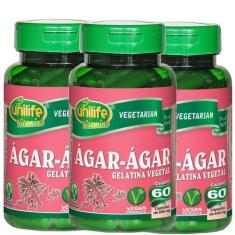 Imagem de Ágar-Ágar Gelatina Vegetal 60 Cápsulas De 600Mg Kit Com 3 - Unilife