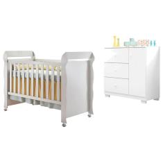 Imagem de Berço Americano Mirelle com Cômoda Infantil Duda Branco Brilho – Phoenix Baby