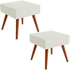 Imagem de Kit 02 Puffs Banqueta Decorativa Com Pés Palito Lívia W01 Linho Champa