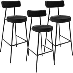 Imagem de Kit 03 Banquetas Altas Estrutura Em Aço Milão F01 Preto
