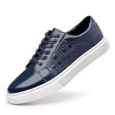 Imagem de MANLADUO Tênis masculino casual estampado moderno com design de cadarço – tênis de cano baixo versátil para estudantes, Azul, 41