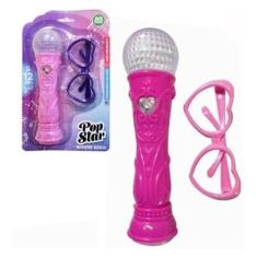 Imagem de Brinquedo Microfone Infantil E Óculos Com Luz E Som Rosa - Bogu