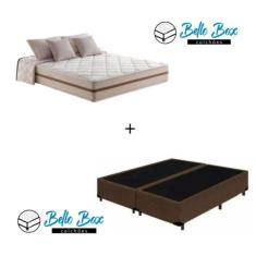Imagem de Cama Box King Tecido Sintético Marrom com Colchão Pillow Angel - Bello Box - Molas Ensacadas 62x193x203