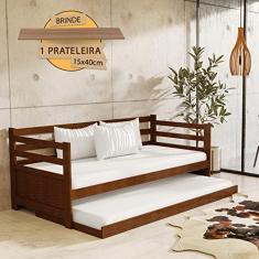 Imagem de Sofá Cama Madeira Maciça Vintage Enjoy Castanho Com Prateleira Rústica