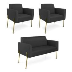 Imagem de Sofá Namoradeira e 2 Poltronas Pé de Ferro Dourado Marisa Corino D03 - D'Rossi