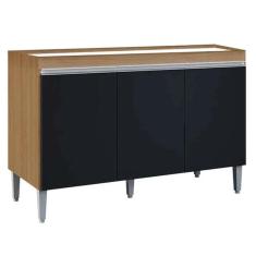 Imagem de Balcão de Cozinha Manu 120cm S/ Tampo Cor Amêndoa/Preto - AJL Móveis