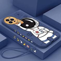 Imagem de Capa de telefone com cordão de mão de astronauta bonito para iPhone 13 12 11 Pro Max XS Max XR X 8 7 Plus Silicone Líquido Amortecedor Macio Capa Traseira, A, Para iPhone 12 Mini