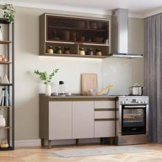 Imagem de Cozinha Compacta 2 Peças 100% Mdf com Vidro Connect Bege/Marrom