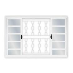 Imagem de Janela de Correr Aço 4 Folhas com Grade Elo MGM Minas Sul 100cmx150cm Requadro 12cm Vidro Mini Boreal Branco
