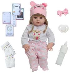 Imagem de Boneca Reborn Bebê Loira Linda Corpo de Vinil Siliconado - Cegonha Reb