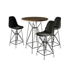 Imagem de Jogo Mesa Bistrô Eames Amêndoa 60Cm 3 Banquetas Preta Base Ferro Preto - Cor: Amendoa