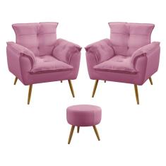 Imagem de Kit 2 Poltronas Decorativas Opala e Puff Solar Suede Rosê Aradecor