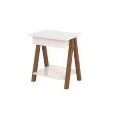 Mesa de Cabeceira Pérola com 1 Gaveta Romar Off White/Canela