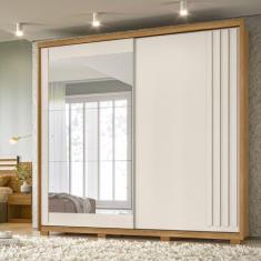Imagem de Guarda Roupa Casal Grande com Porta de Correr 242x230cm Dhara Moval Cor:Freijó/Off White