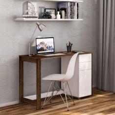 Imagem de Escrivaninha 120cm 1 Porta 2 Gavetas Zurique Branco/Tannat