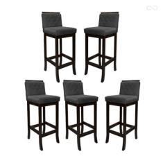 Imagem de Kit 5 Banquetas Alta com Encosto Matelassê Nice Madeira Maciça Maciça Suede Cinza CCS