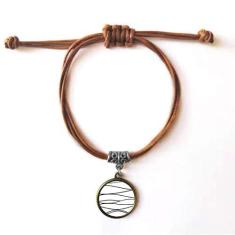 Imagem de DIYthinker Pulseira de textura de linha irregular, pulseira de couro com corda escondida marrom joia presente